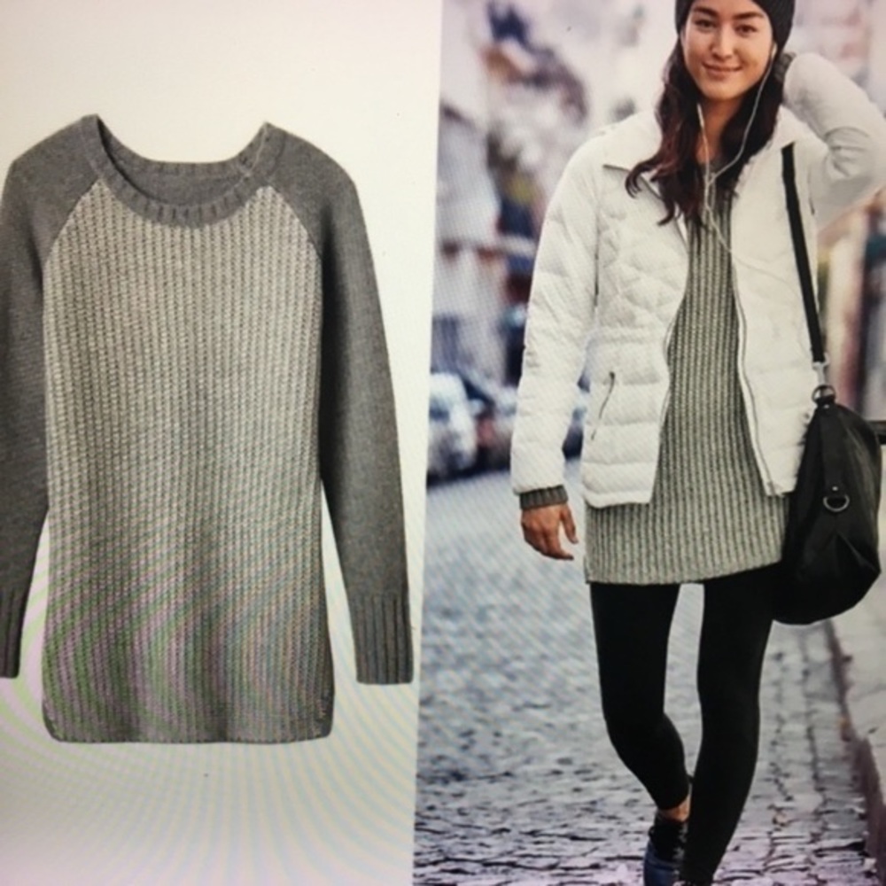 🆕Athleta Sierra Wool Cashmere Sweater Tunic Crew Neck Grey Size L